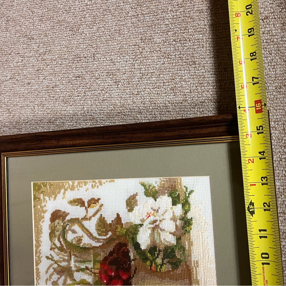 Framed Fruit and Floral Needlepoint Art 14x16 - Picture 7 of 9